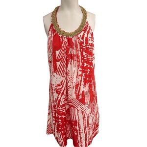 PEPPE PELUSO SLEEVELESS RED WHITE GOLD Mini Dress Size Large